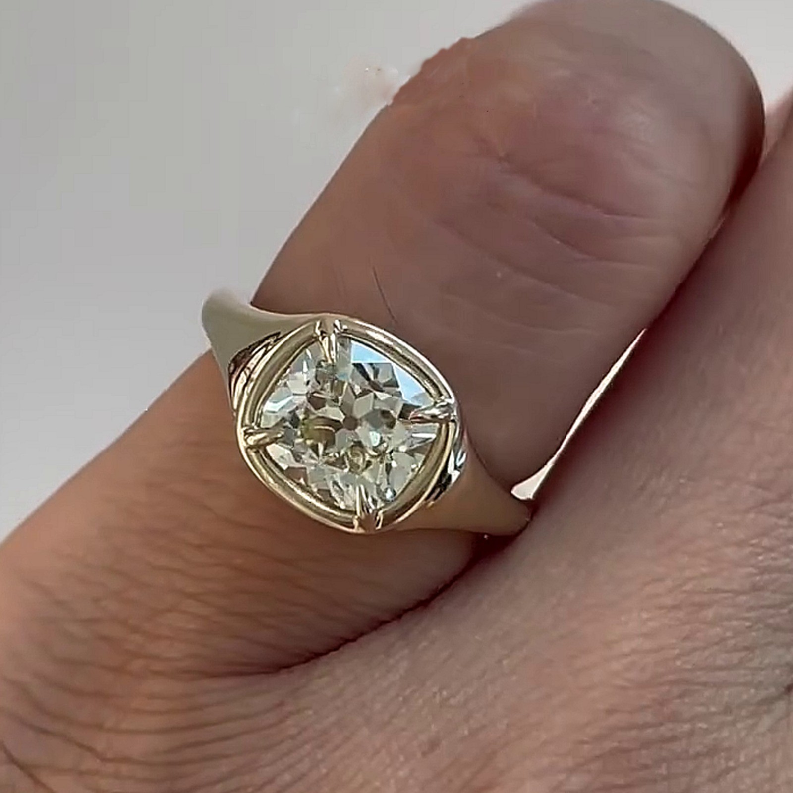 2.05 CT Old Mine Cushion Cut Moissanite Engagement Ring 14K Yellow Gold Plated