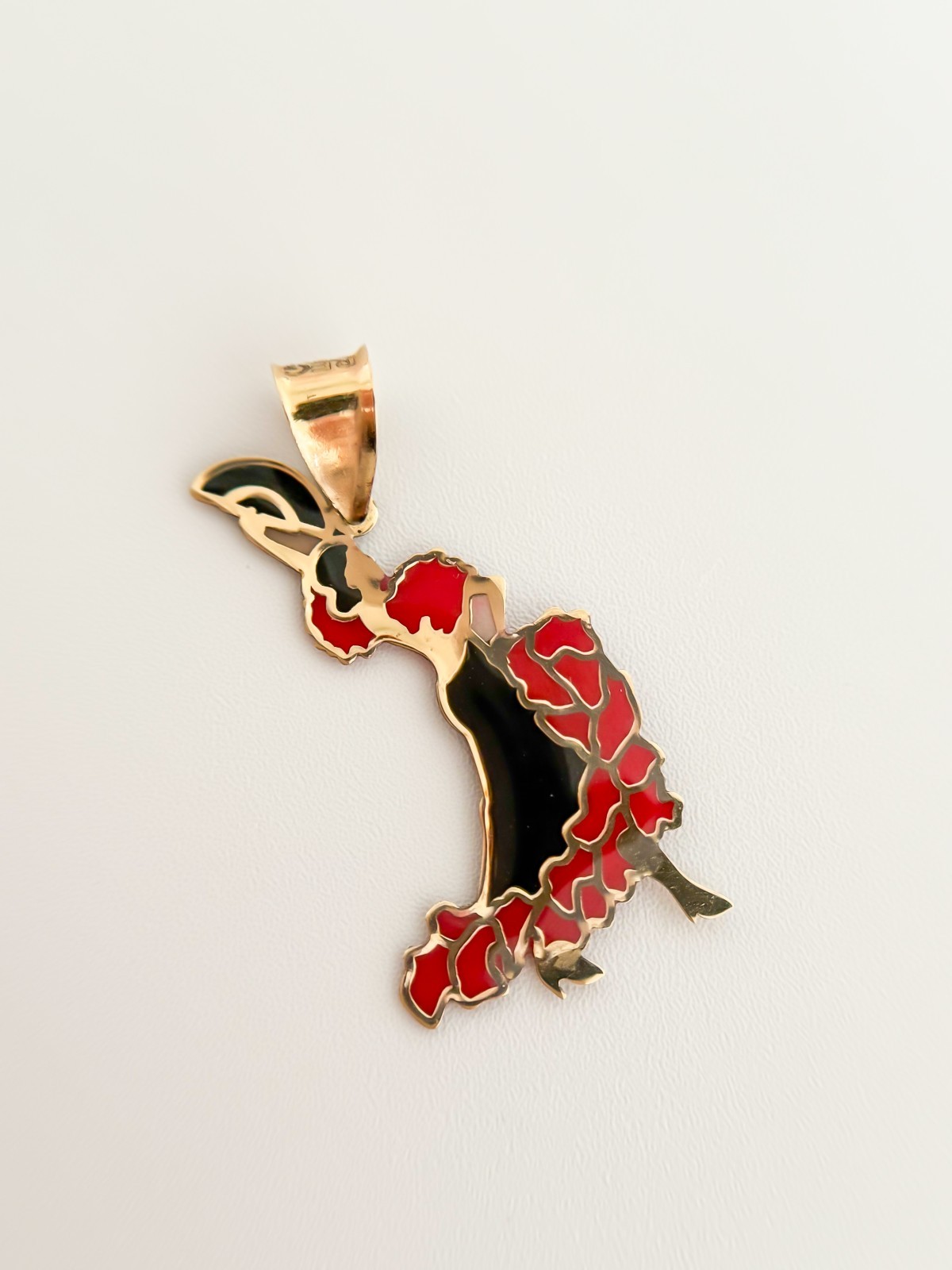 14k Solid Gold Tango, Salsa Pendant, Black & Red Enamel Necklace, Dancing Woman