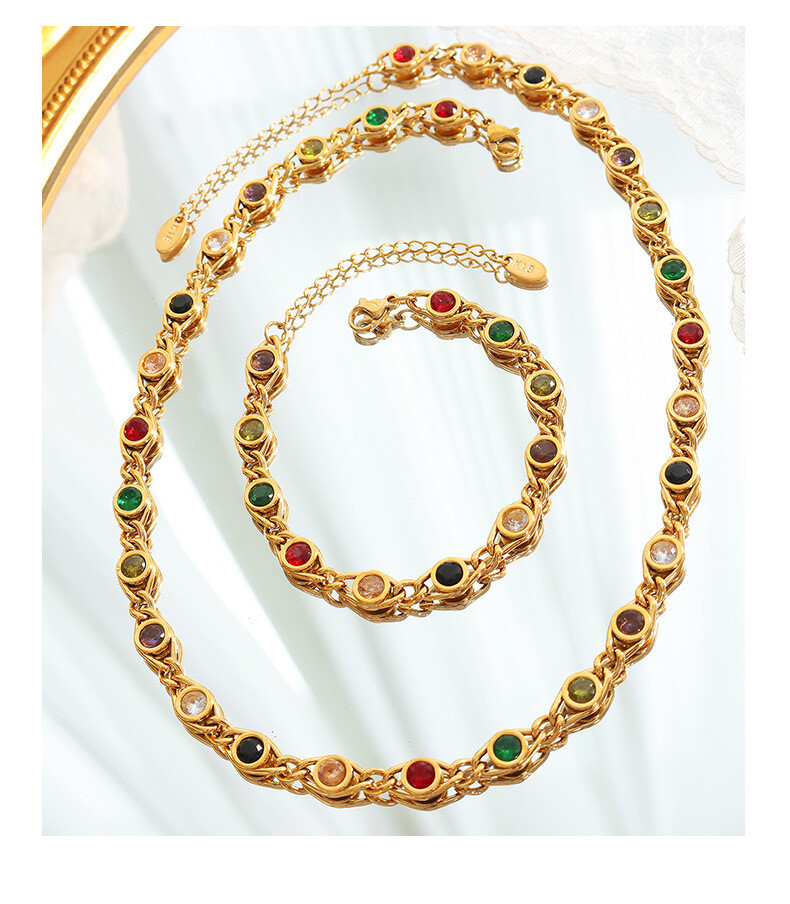 Woman 18K Gold Plated Multicolor CZ Simulated Multicolor Necklace Chain/Bracelet