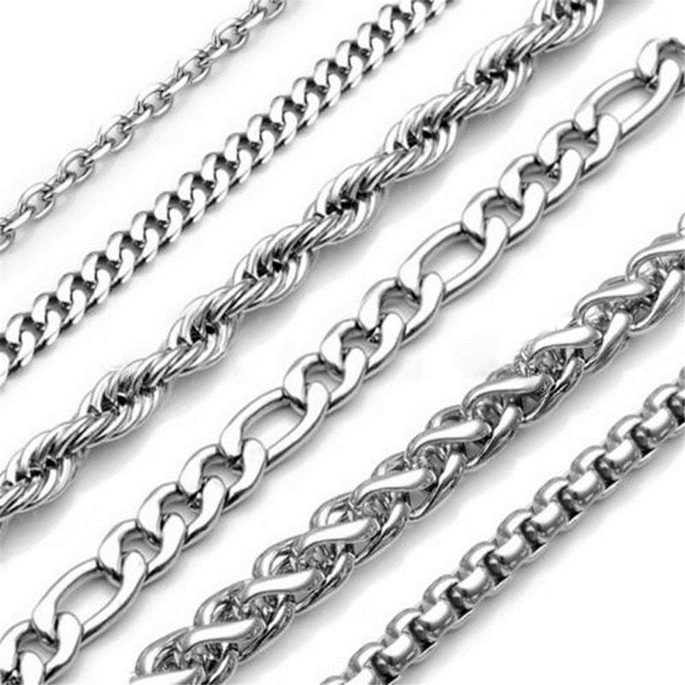 18-30″ Unisex 316L Stainless Steel Necklace Figaro Hexagon Curb Cuban Link Chain