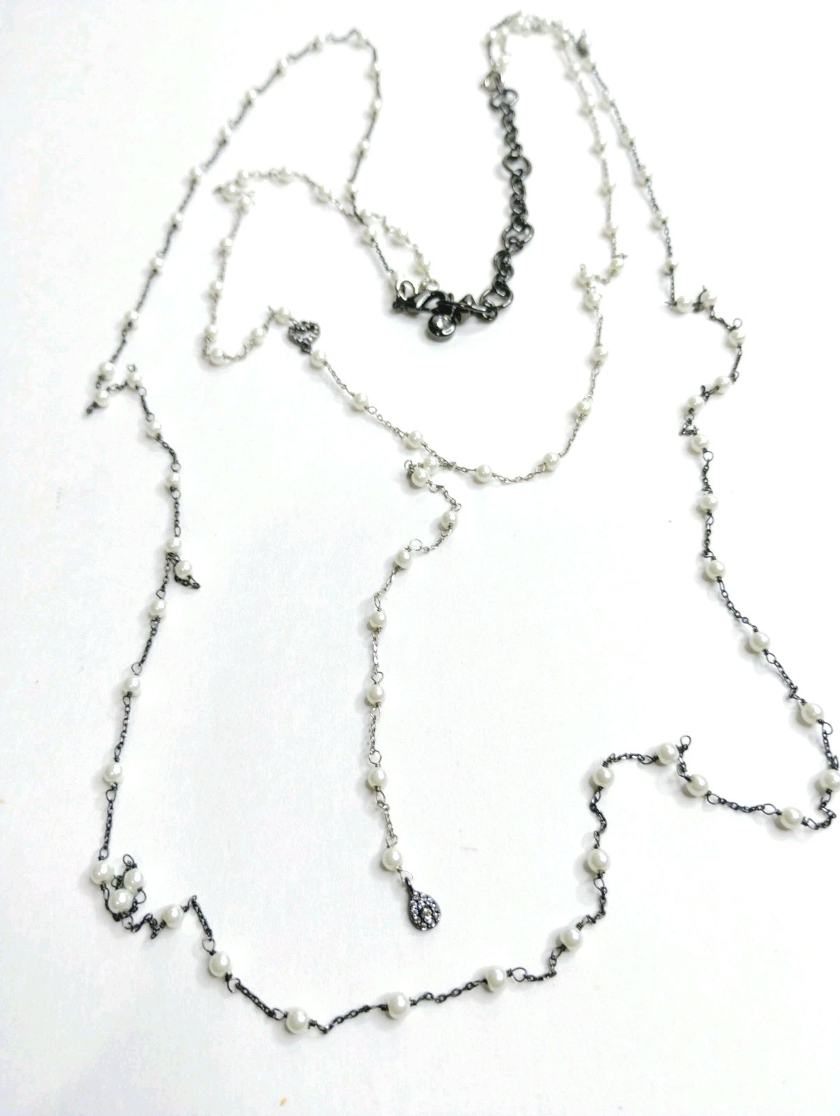 Signed CABI Faux Pearl & Rhinestone Heart Necklace