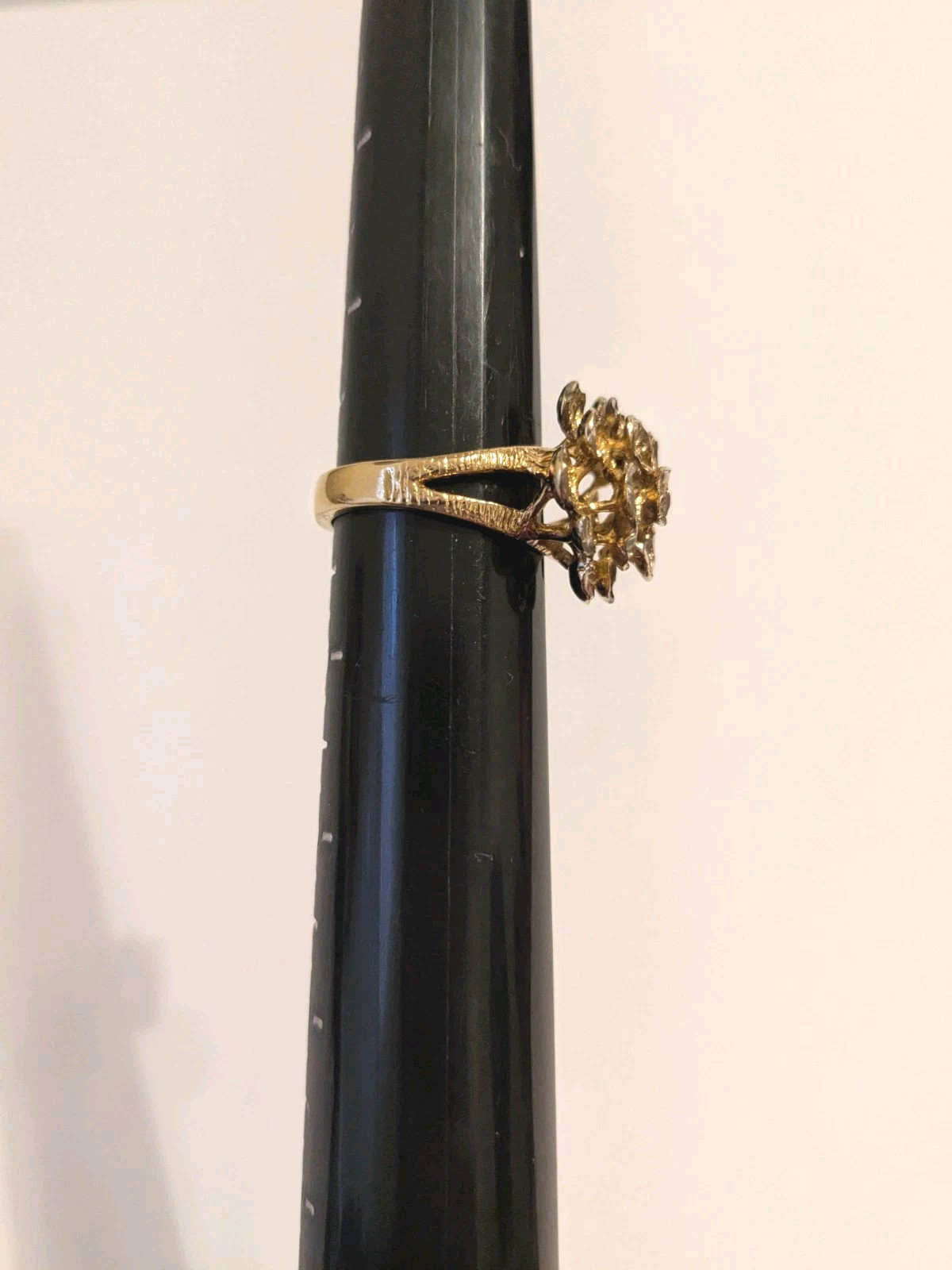 Signed M Gold Plated 925 Silver Dome Flower Nugget Style Cocktail Ring. Size 8.