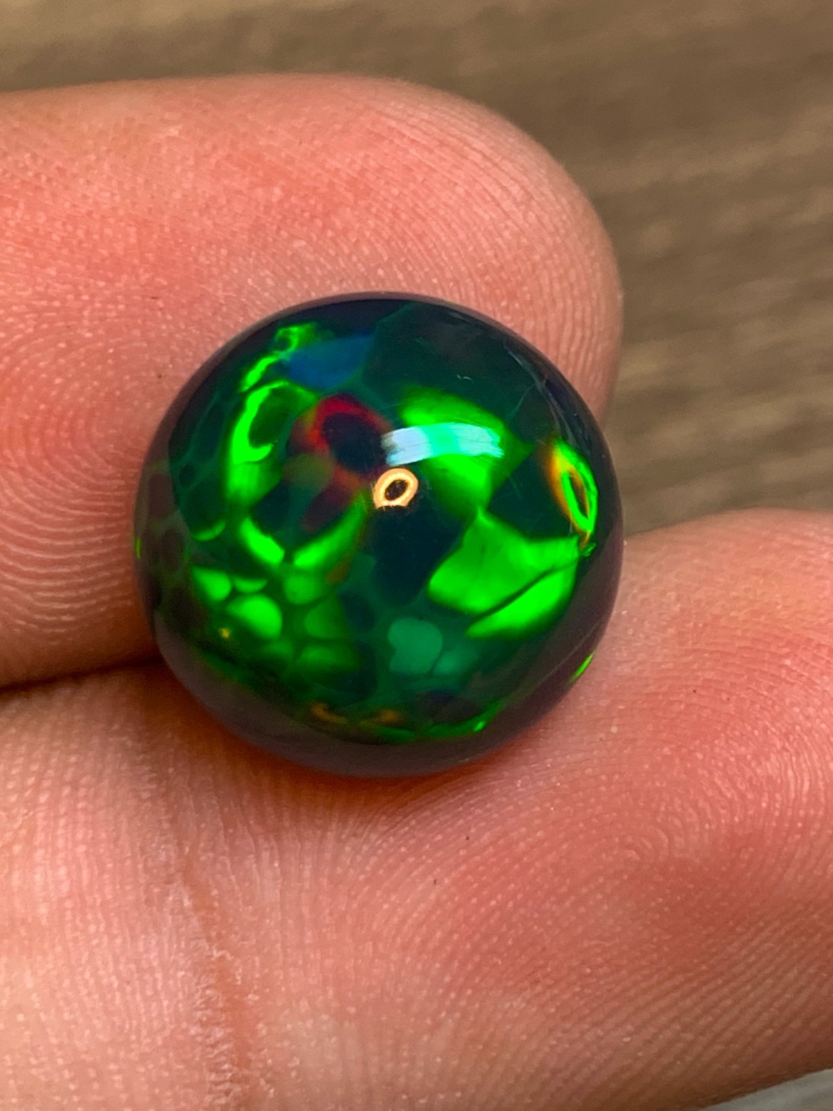 Ethiopian Opal Gemstone 5.15 Carat Round Cabochon Honeycomb Black Welo Loose Gem