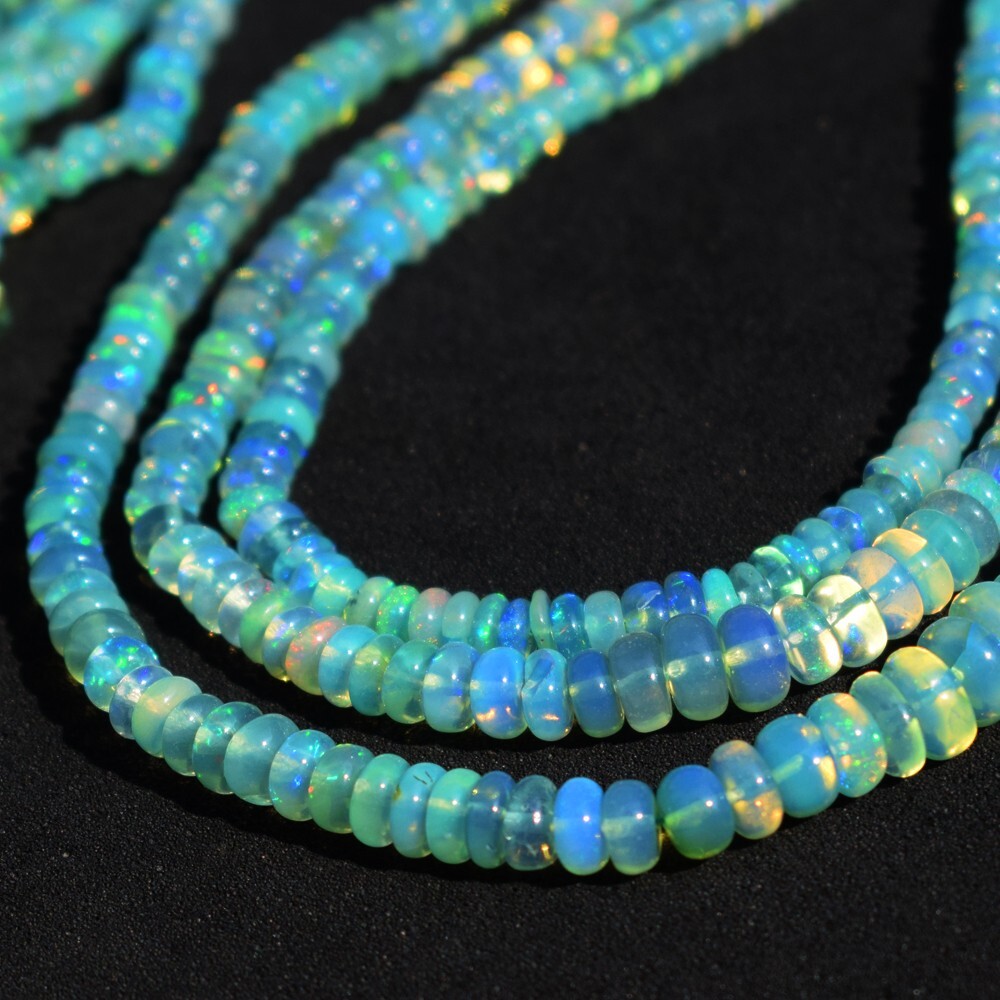 132 Cts Enhanced Amazing Flash Green Ethiopian Opal Beaded Necklace SK 23E464