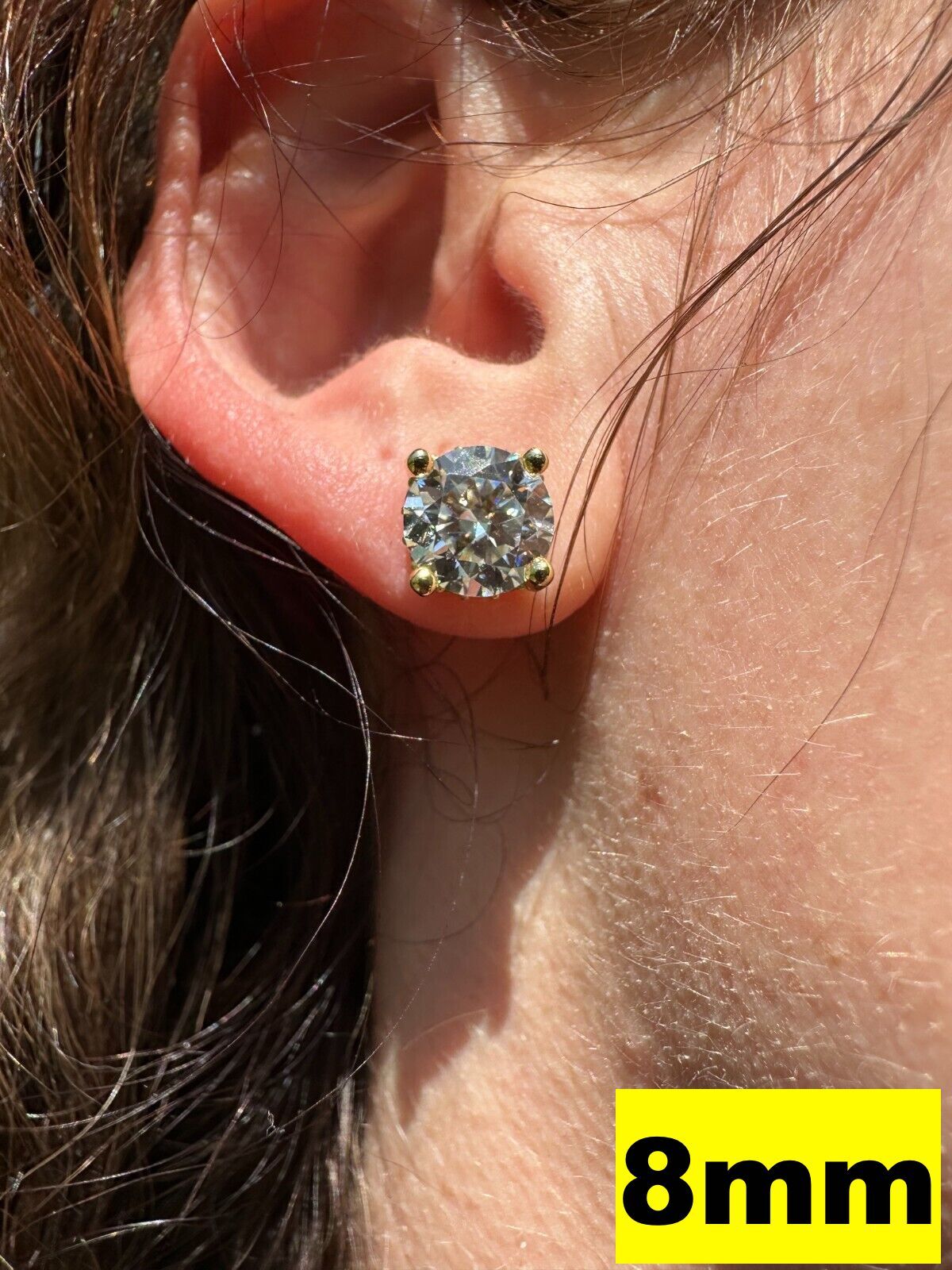 Moissanite 3D Iced Solitaire Screwback Stud Earrings Real 14k Gold Plated Silver