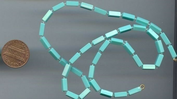 3 VINTAGE AQUA RECTANGLE BEADED LOOPED ENDS 31″ DECO SECTIONS 340a