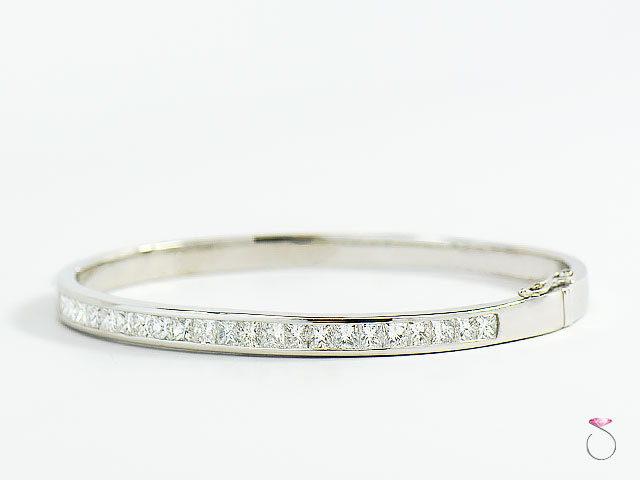 6.60 Ct. Princess Cut Diamond Bangle, 22 Chanel Set Diamonds G,H – VS, 18K WG