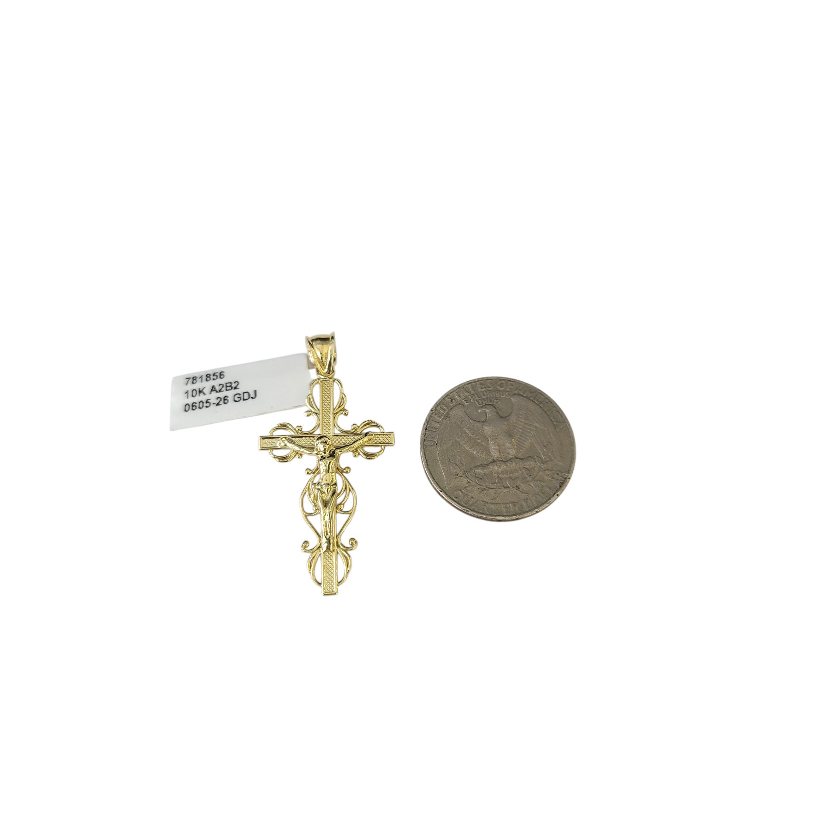 10K Gold Cuban Curb Link Chain Necklace Filigree Cross Pendant Set 3mm 18″–24″