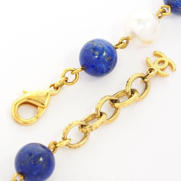CHANEL Necklace Coco Mark Logo Openwork Long Gold/Blue Women’s w/Box