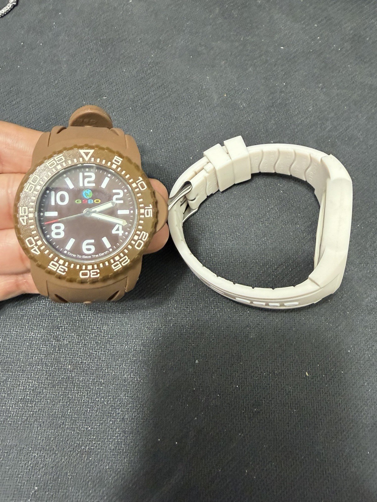 GEBO Time To Save The Earth Watch – 2 Straps White & Brown – Old Stock