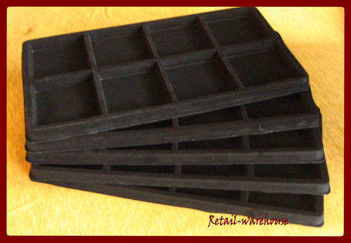 Set of 5 Jewelry Tray Inserts 8 Compartment Liners Black Flocked 14″ x 7 1/2″