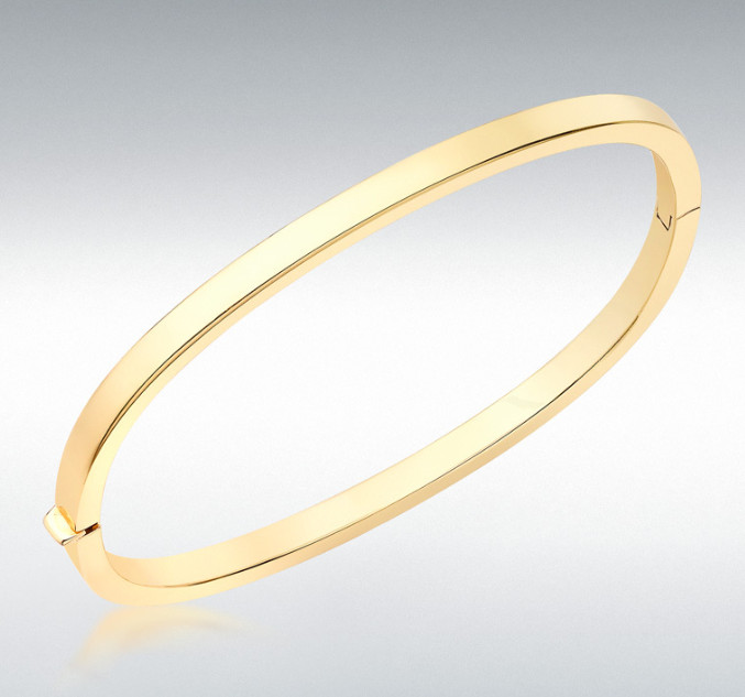 9ct Yellow Gold 4mm Rectangular Tube Oval Bangle 6.80g
