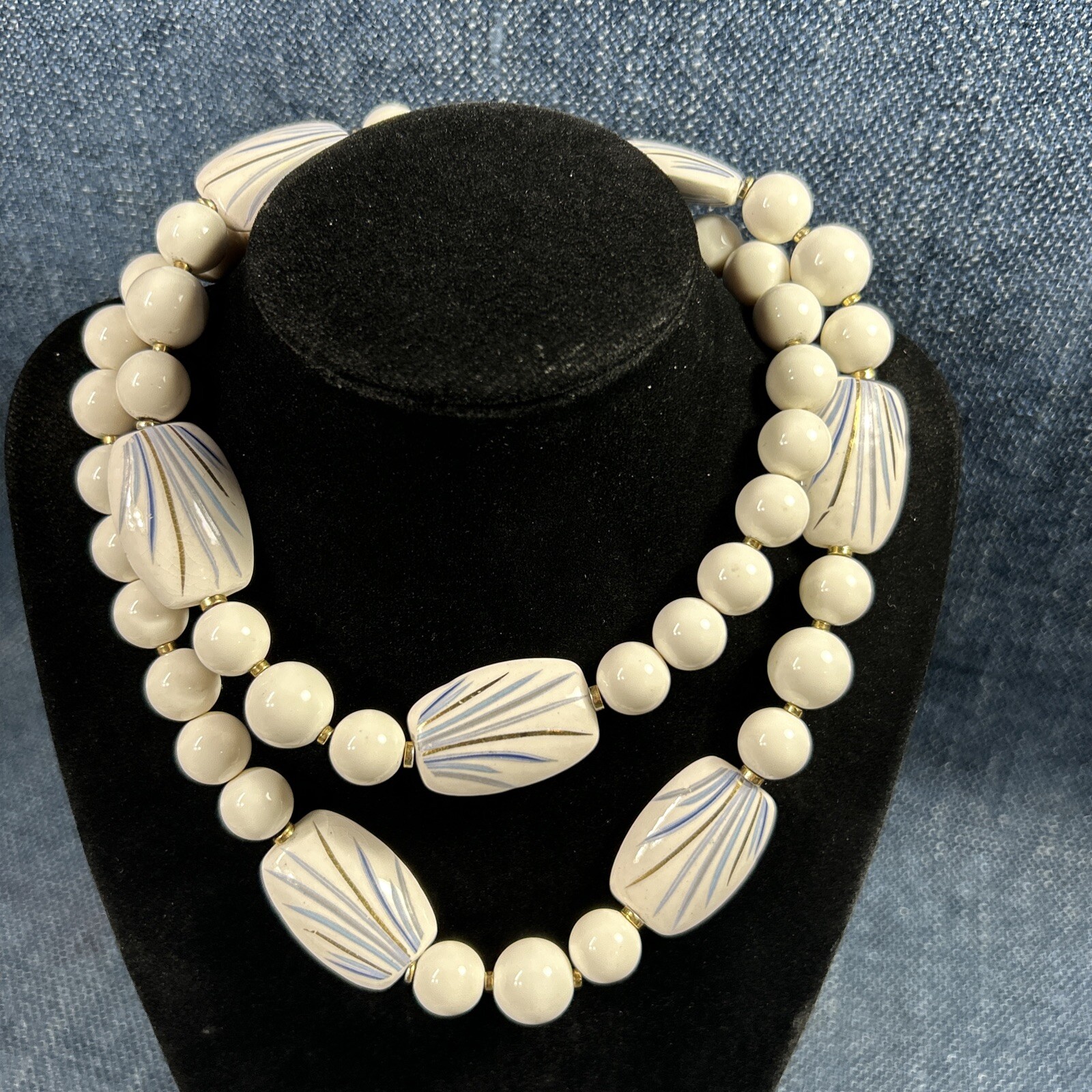 Japan Mid Century Necklace Vtg Ceramic Hand Painted Beaded Estate Jewelry