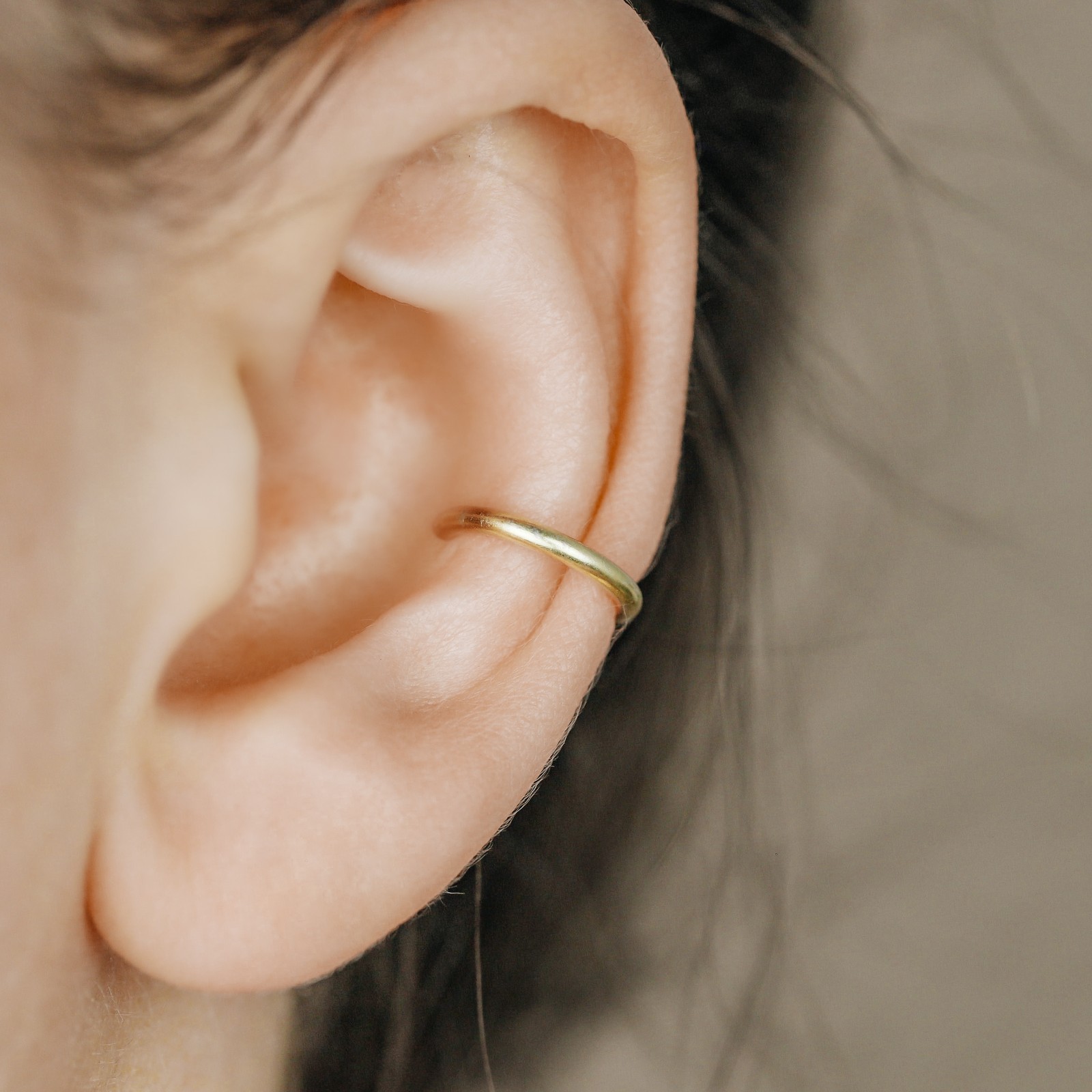 Black Fake Piercing Ear Cuff Thick Hoop Lobe Conch Helix Cartilage, Gift for Him