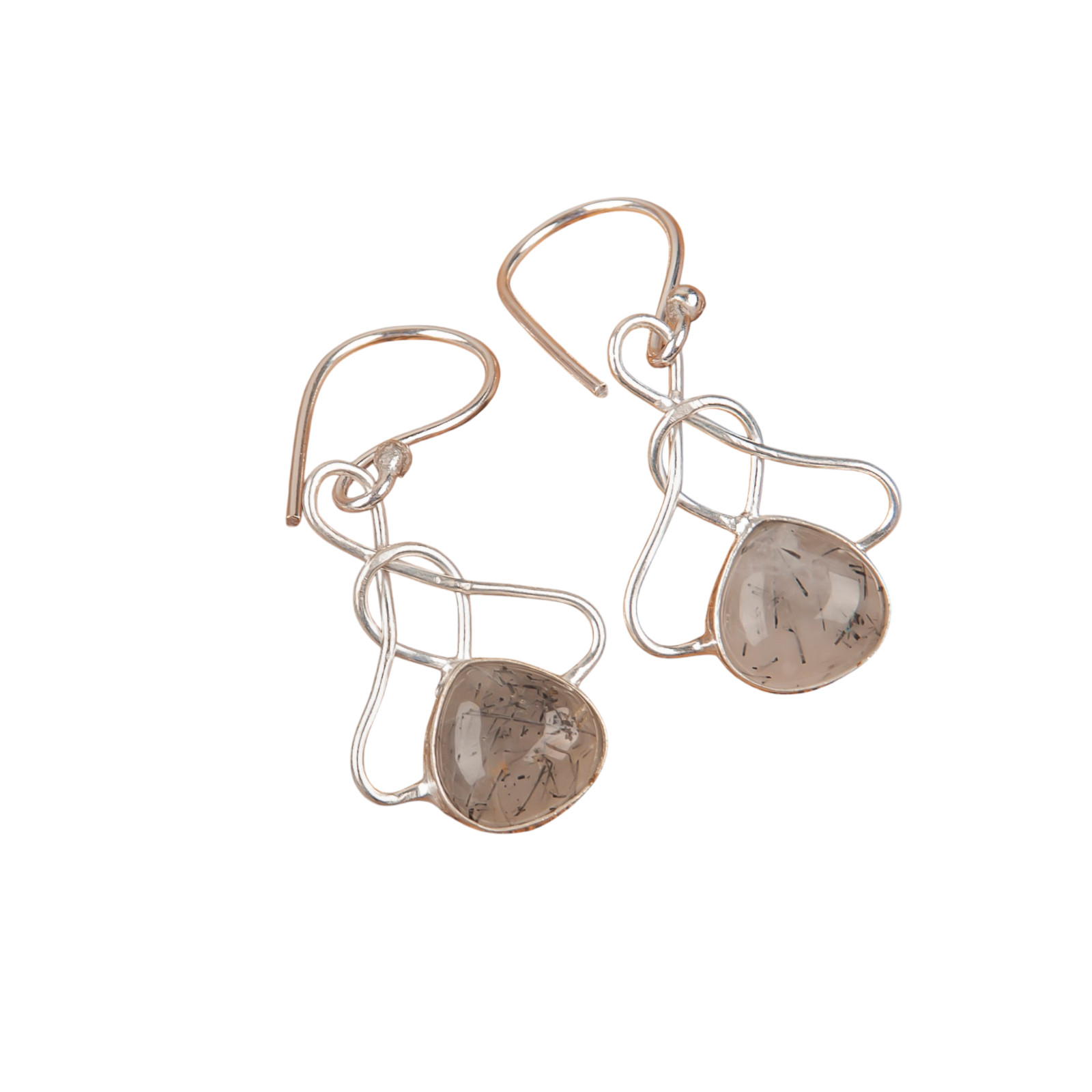 Black Rutile Gemstone 925 Sterling Silver Handmade Earring .1.50″ For Women
