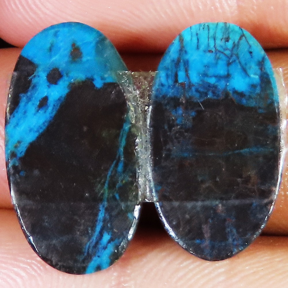 28.00 Carat. NATURAL AZURITE PAIR OVAL CABOCHON (12 X 22 X 03 MM) LOOSE GEMSTONE