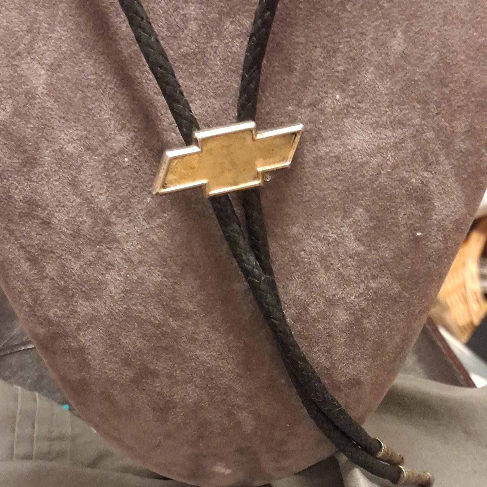 Men’s Western Bolo Tie Black Leather Cord Gold/Silver Chevron Slide Adjustable