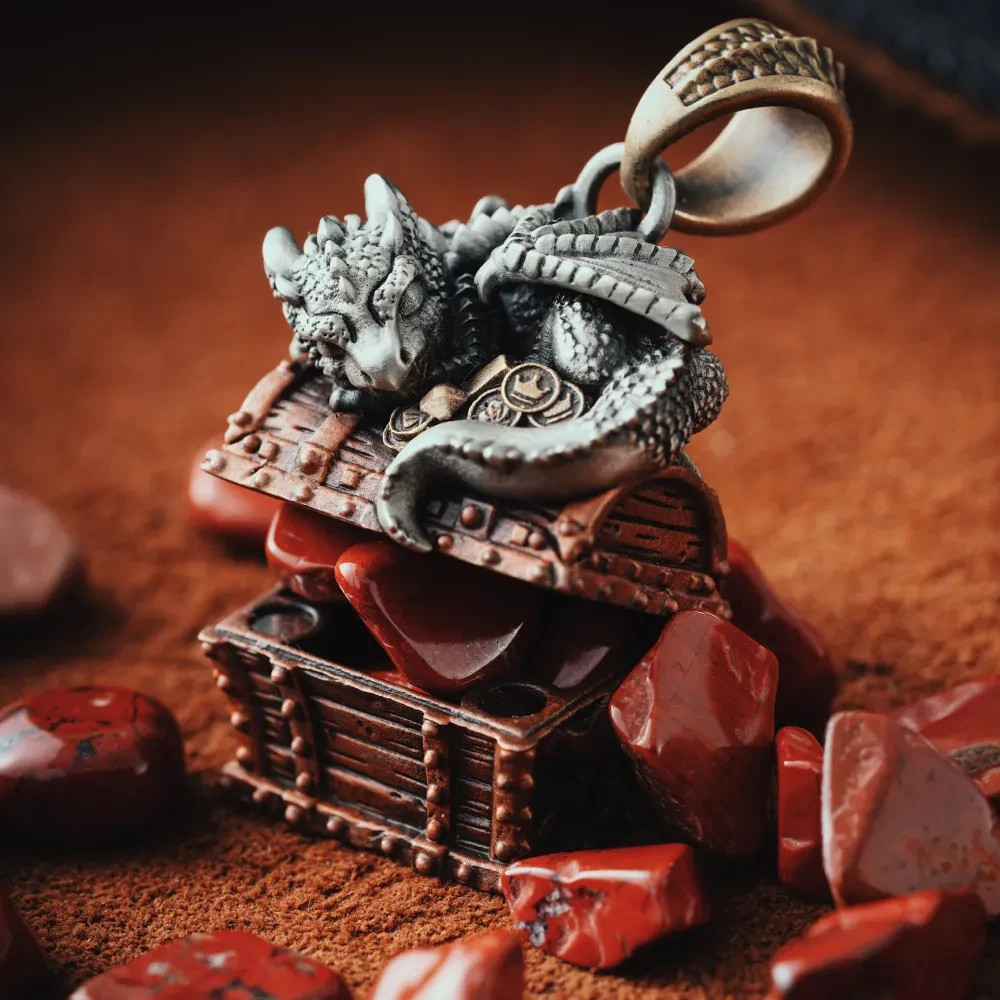 Dragon Treasure Chest Pendant Necklace Keepsakes Jewelry Gift for Men Women