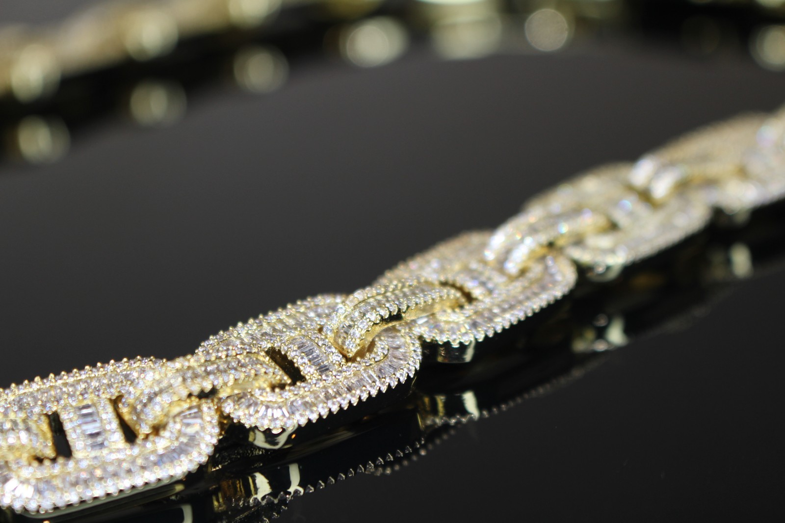 14k STAMP 14mm MARINER Chain Necklace 82.6ct BAGUETTES Lab Sim VVS1 Diamond Gold