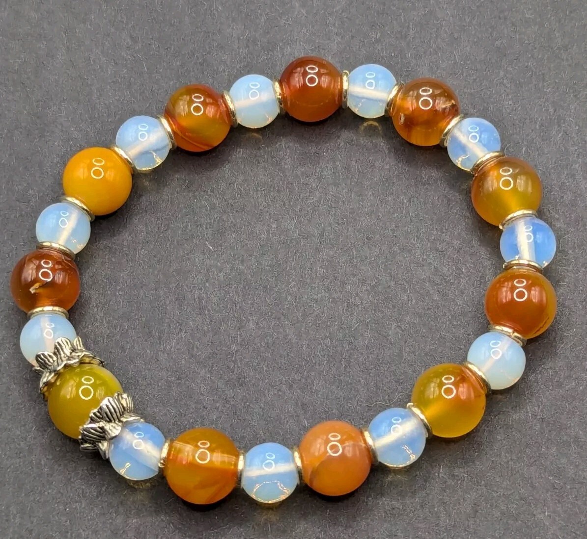 Women’s Stylish Carnelian Opalite Beaded Stretch Bracelet (17cm) S/M Wrist
