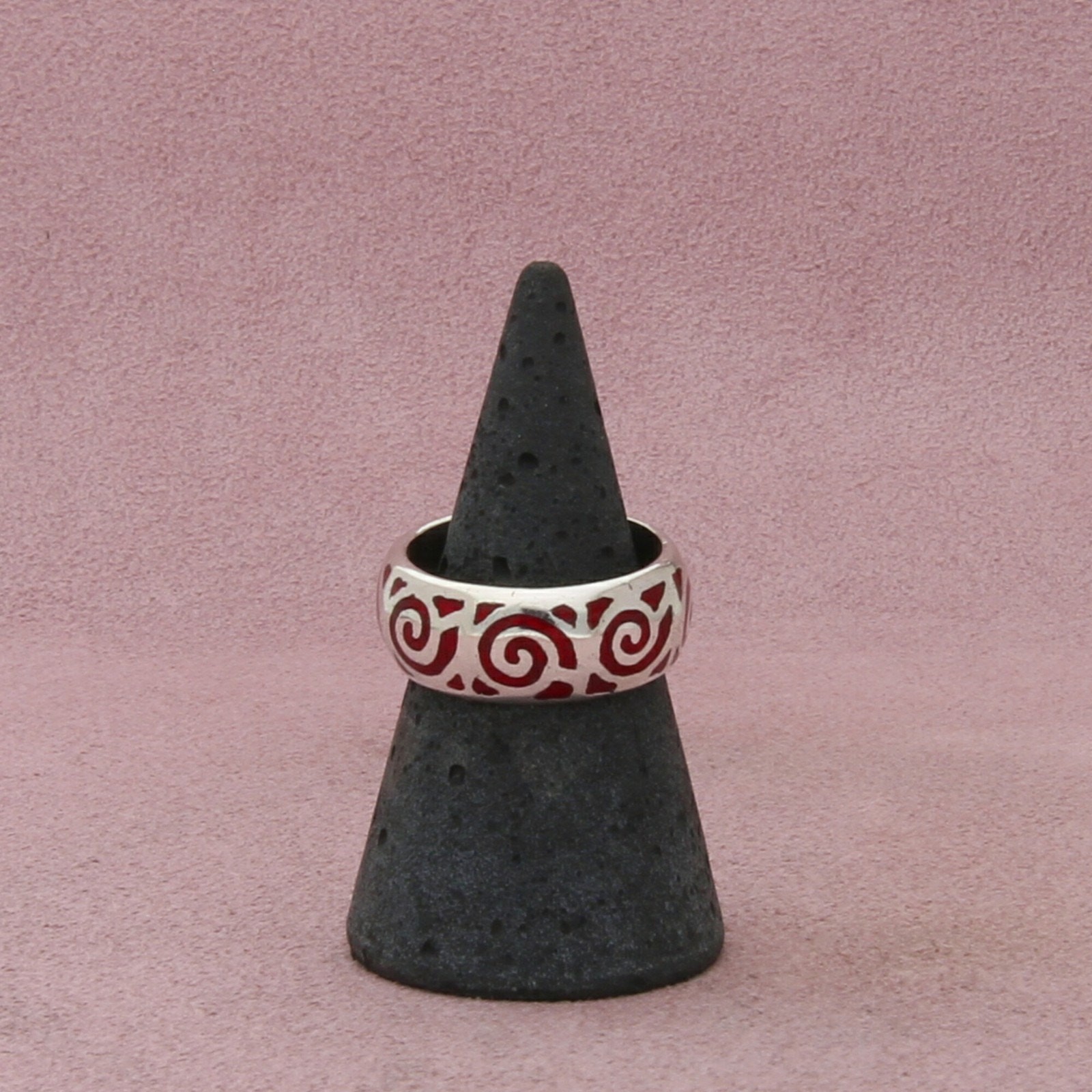 sterling silver red enamel swirls band ring size 7.25