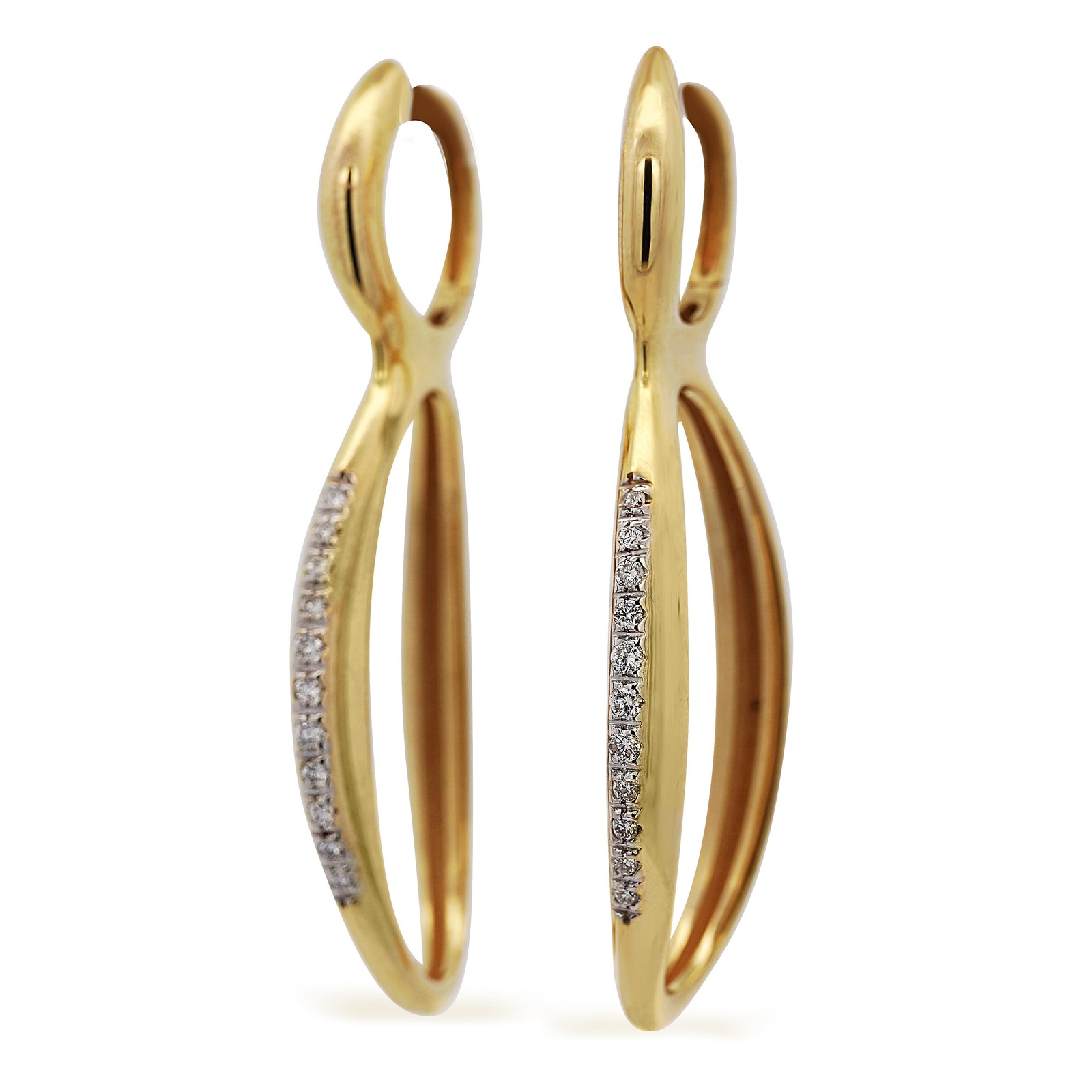 14K Gold Open Twisted Drop Earrings With Diamond Pave – Made in Italy