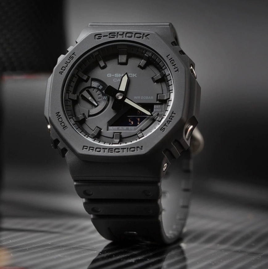 Casio G-Shock GA2100-1A1 Octagon Analog Digital Watch Full Black Dial