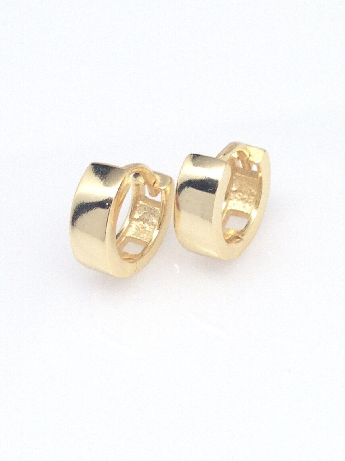 TINY Gold Huggie Hoop Earrings 925 Sterling Silver Mens Womens 9mm x3mm