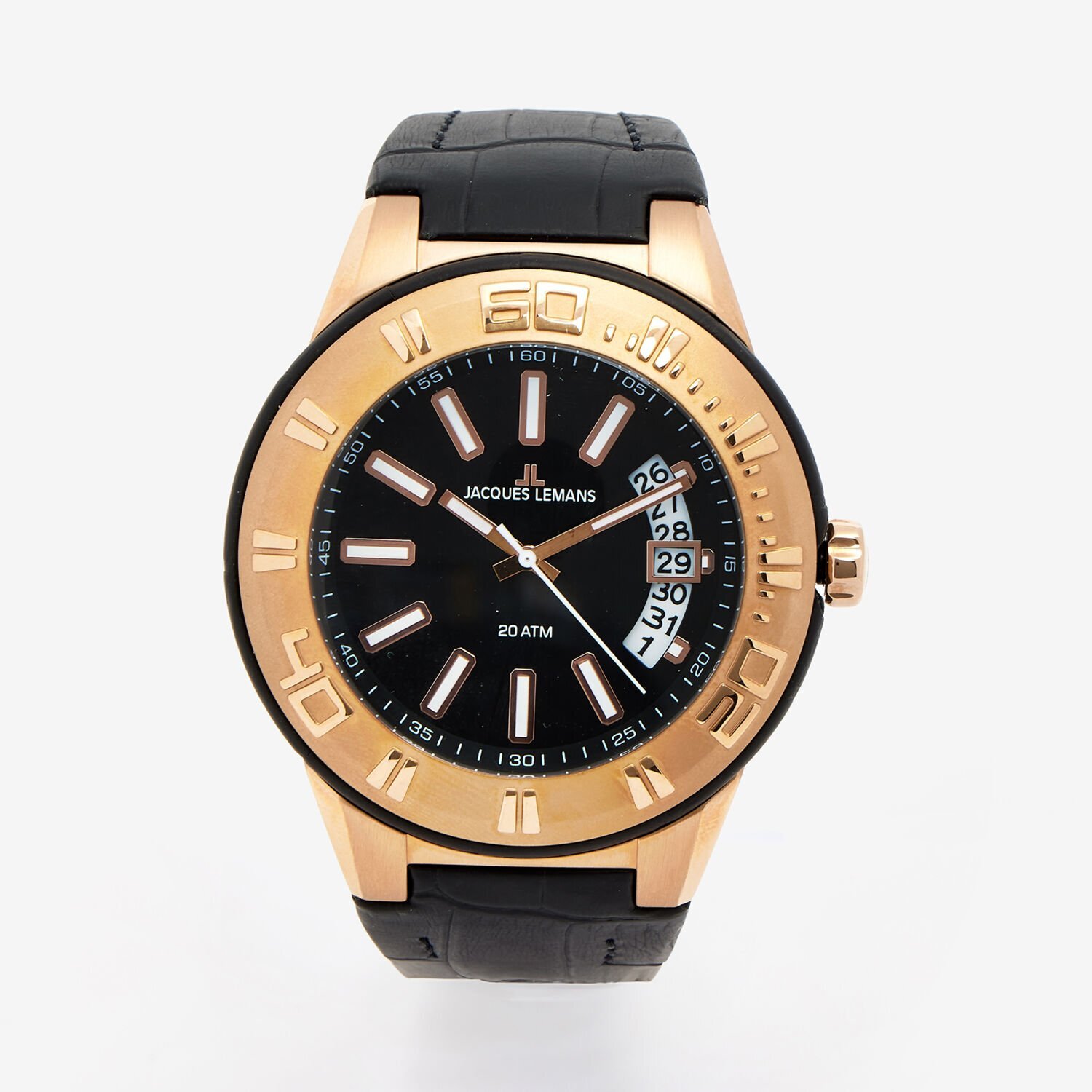Jacques Lemans Watch Men’s 1-1770G Miami Sport Black Leather Strap