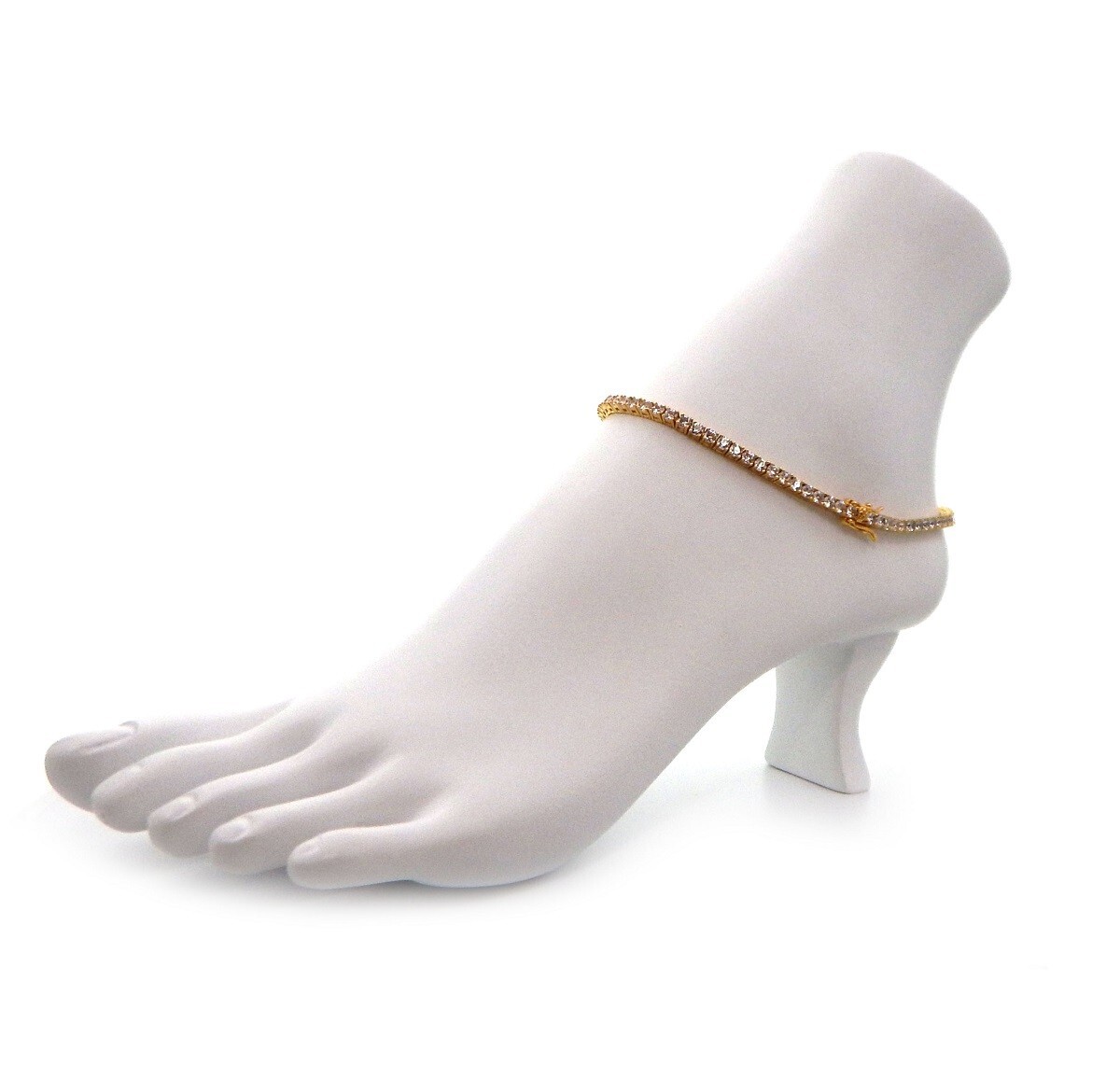 3mm 12″ Tennis Chain Anklet Cubic Zirconia Ankle Bracelet 14k Gold Plated.