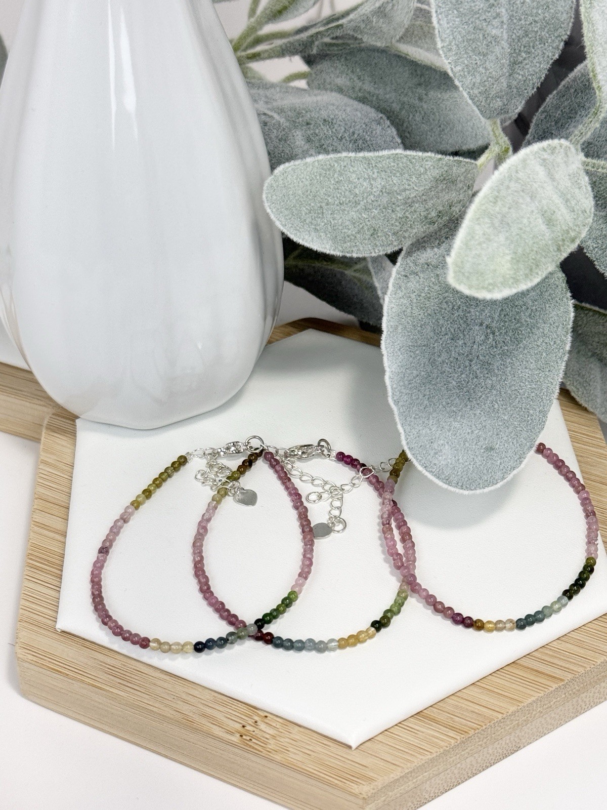 Tourmaline Colorful 6-6 1/2IN Bead Bracelet 2.8MM Set of 3