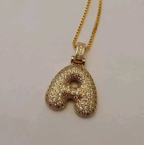 Zircon Initial ‘A’ Pendant Gold Tone Box Chain Necklace 16 ” With 2 ” Extender