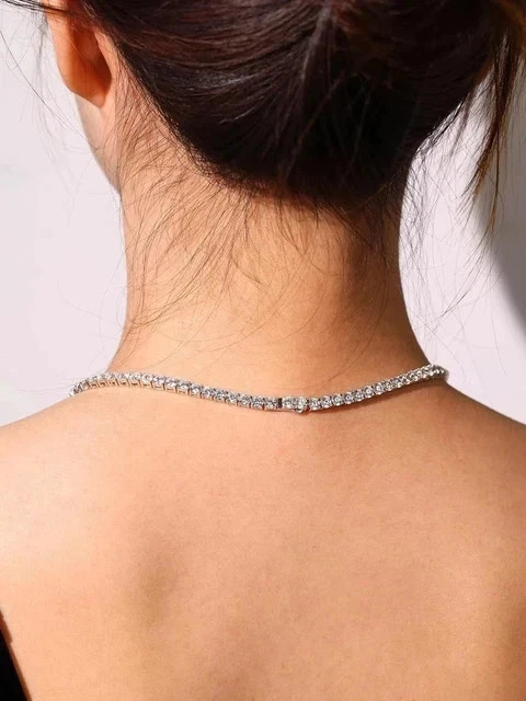 20 Ct Oval Cut Lab Created Emerald Women’s Tennis Necklace 14K White Gold Plated