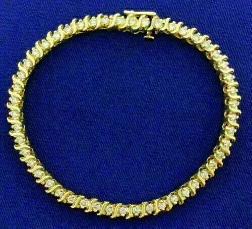 Women’s S Link Tennis Bracelet 7″ 9Ct Round Cut Diamond 14K Yellow Gold Finish
