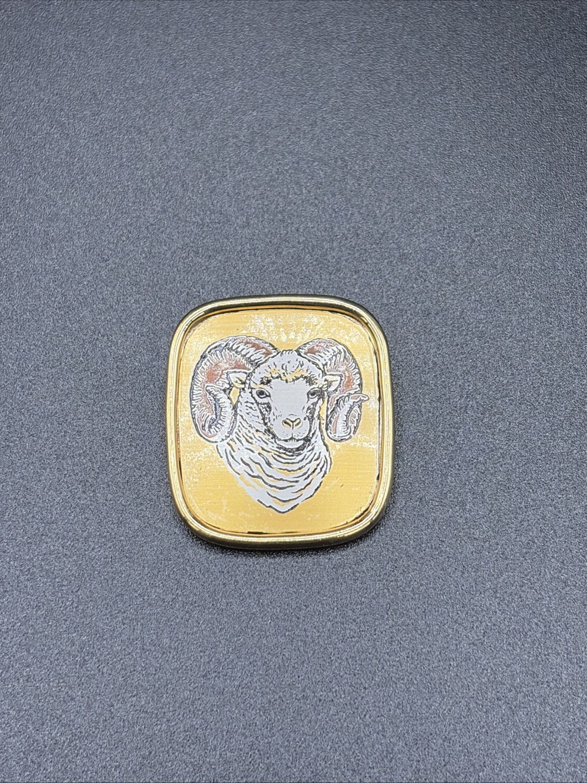 Reed & Barton Damascene UNC Rameses Ram Pendant Gold Tone