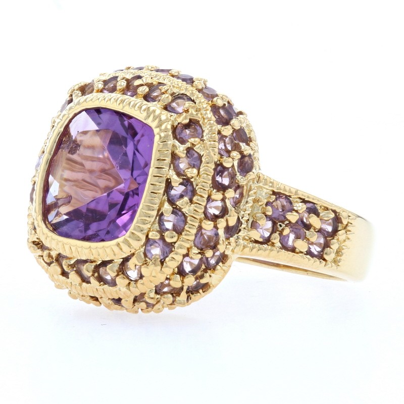 Sterling Silver Amethyst Halo Ring – 925 Gold Plated Cushion 6.70ctw Size 8