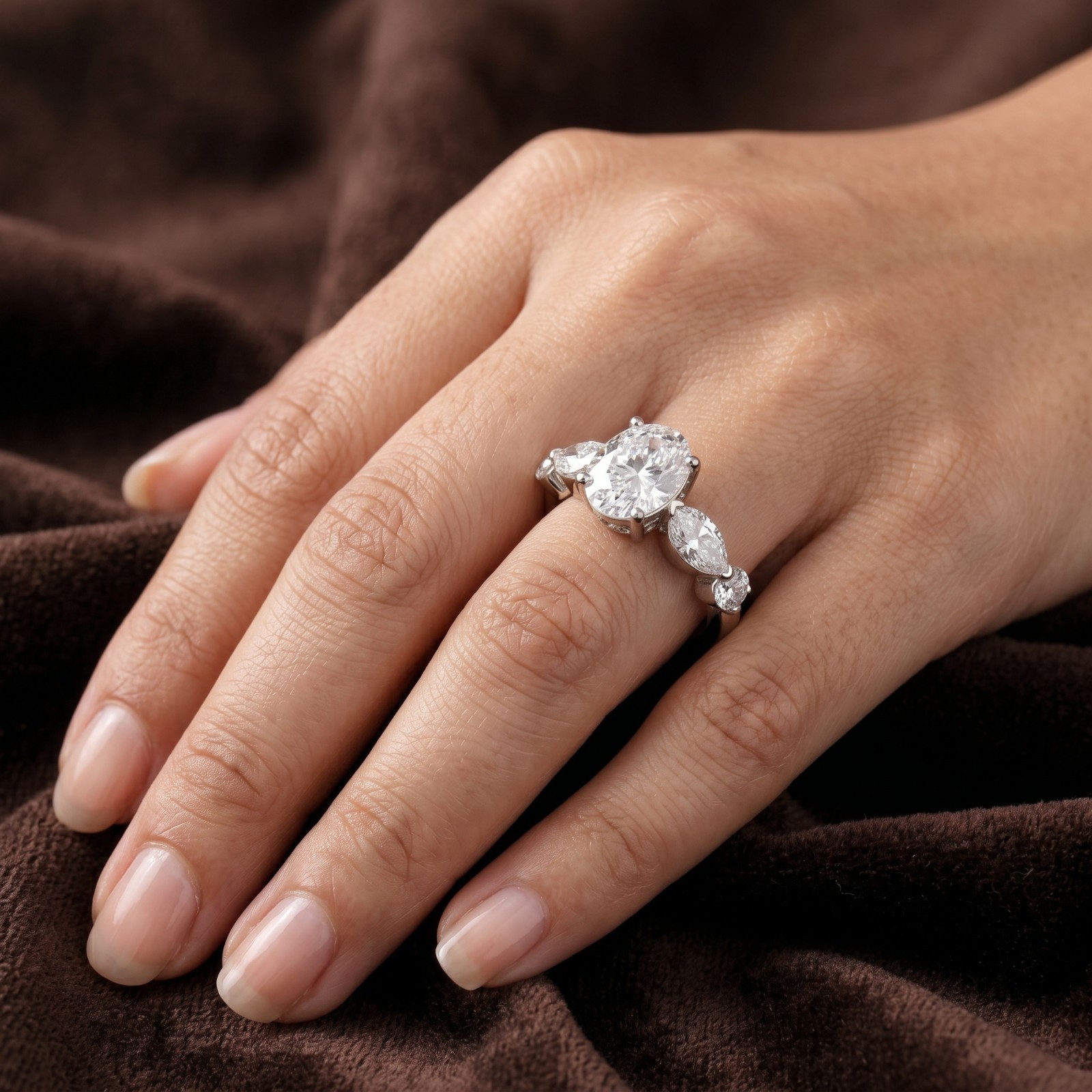 Oval Moissanite 925 Sterling Silver Marquise Accent Engagement Ring Gift For Her