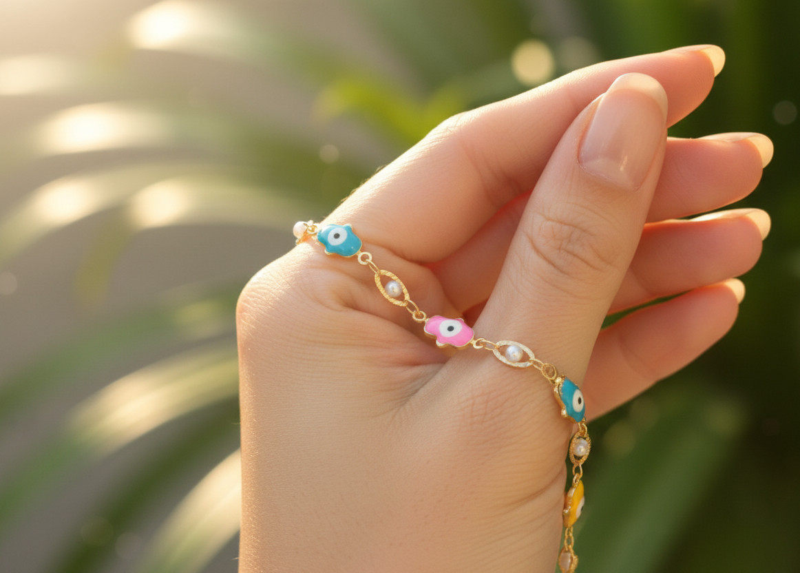 Colorful Evil Eye Charm Bracelet Gold-Plated Brass Boho Bracelet For Women