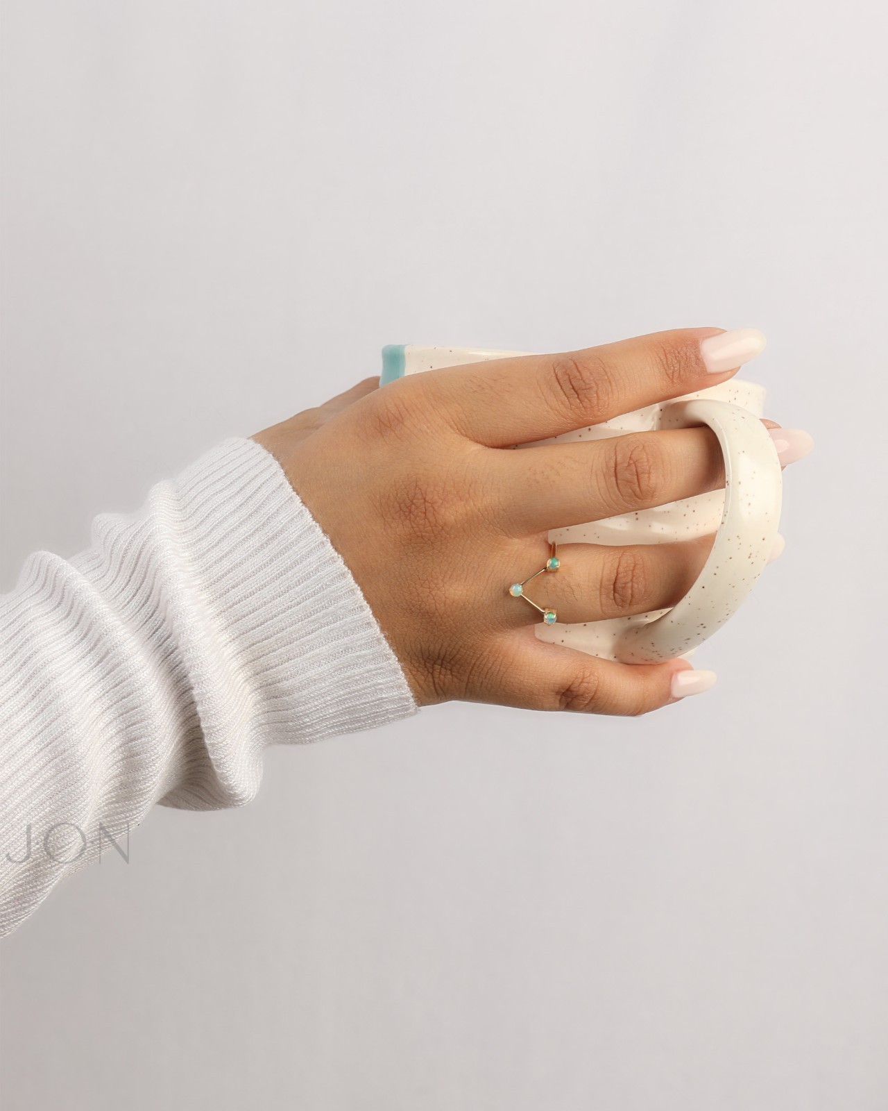 14K Yellow Gold Multi-Stone Engagement Ring-Opal/moonstone/pearl/turquoise