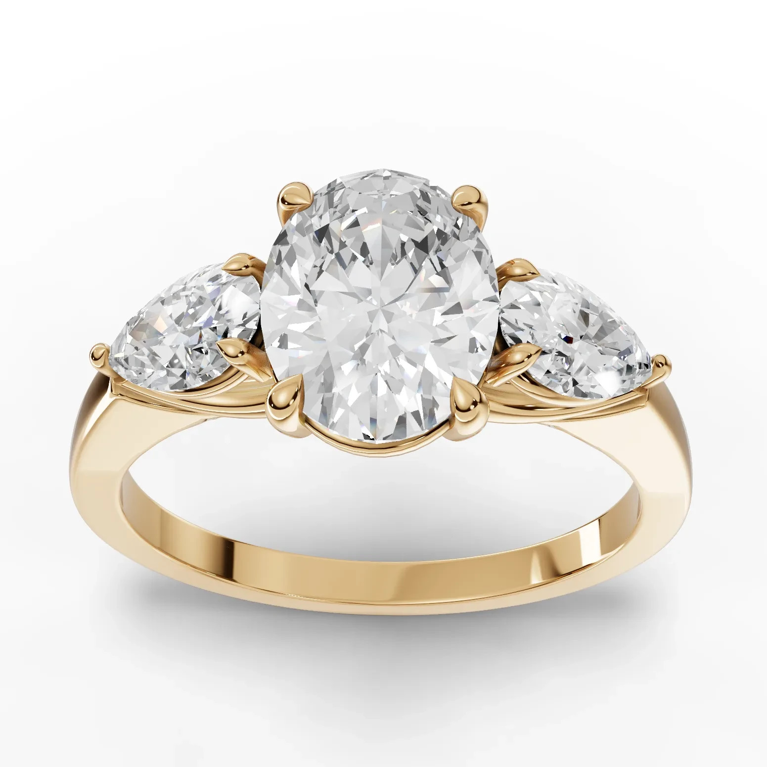 2.25 Ct Oval Three-Stone Lab Grown Diamond Ring 18K Yellow Gold With Pear Sides