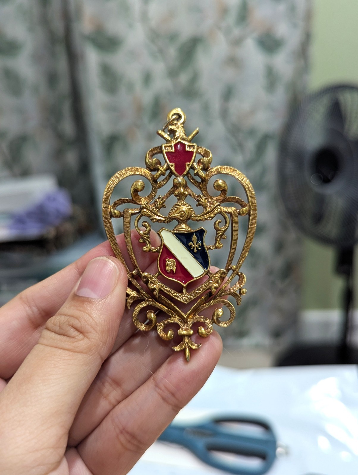 Vintage Large Heraldic Crest Coat of Arms Pendants