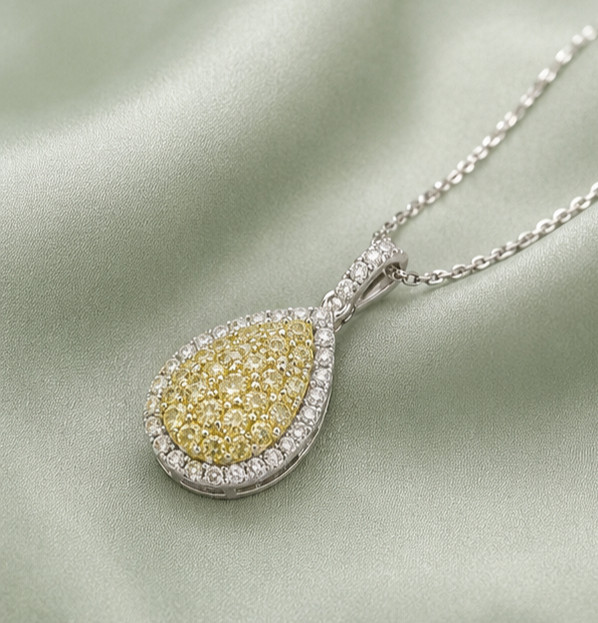 2Ct Round Cut Simulated Citrine Halo Pear Pendant Necklace 14K White Gold Plated