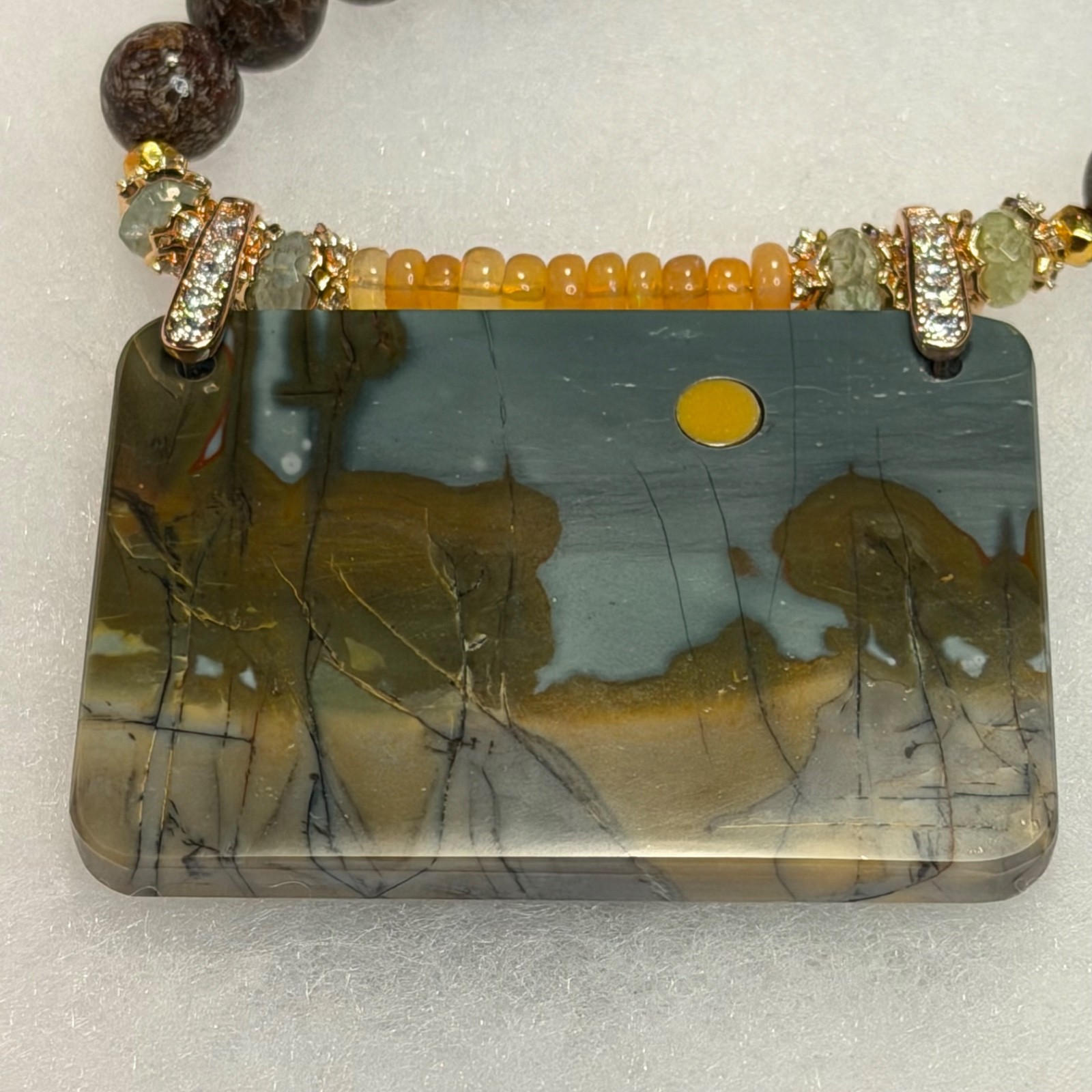 CHERRY CREEK JASPER PENDANT MOOKAITE MOON NECKLACE 18 K GF EARRINGS