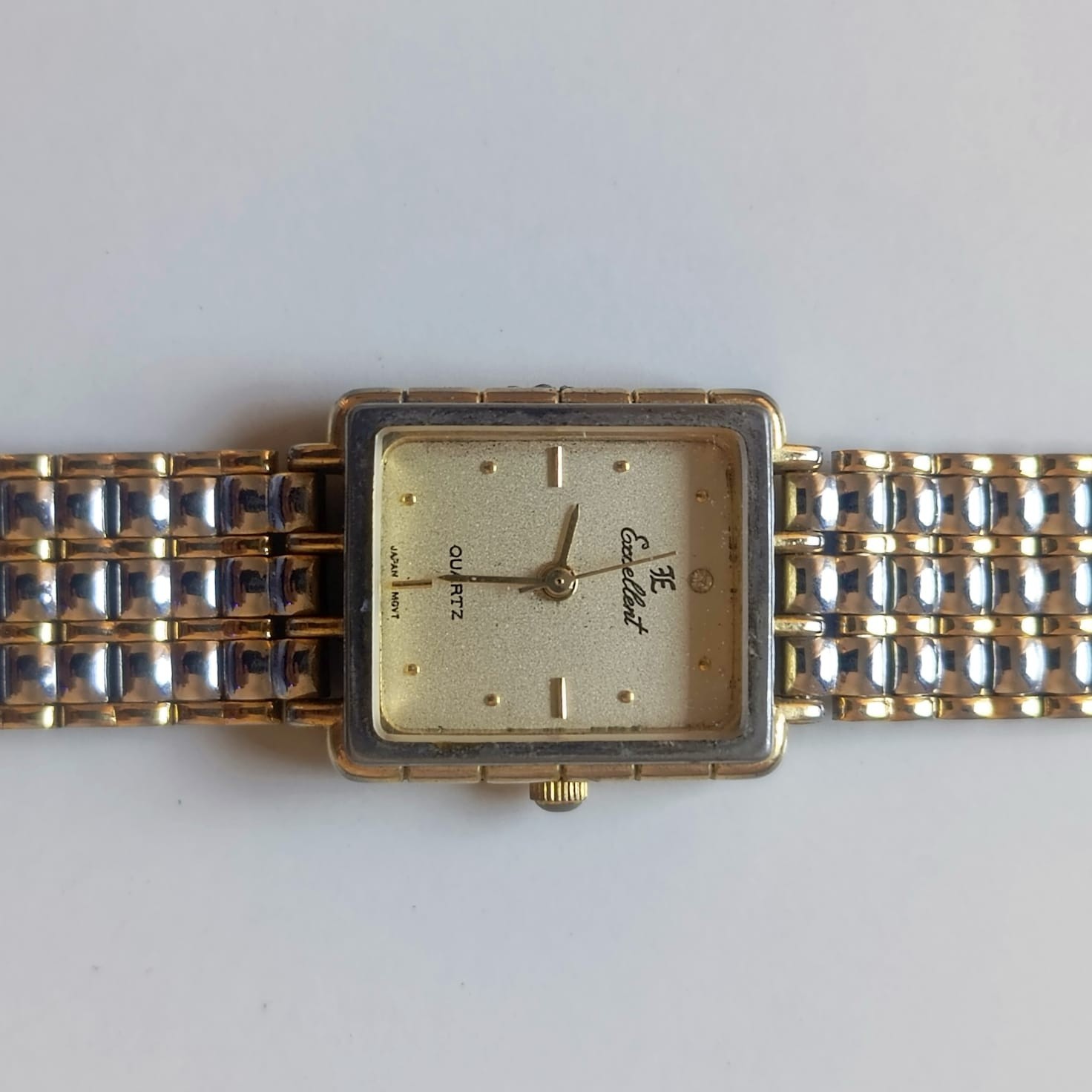 Vintage FE Excellent Quartz Watch Two Tone Gold Silver Square Tank Unisex Japan