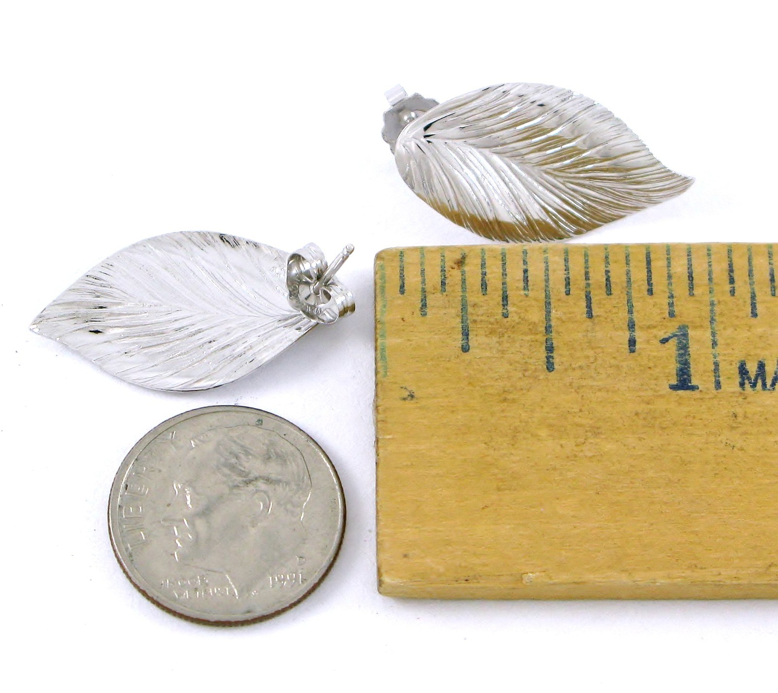 Carla Sterling Silver 925 Leaf W/ 14K White Gold Post Earrings