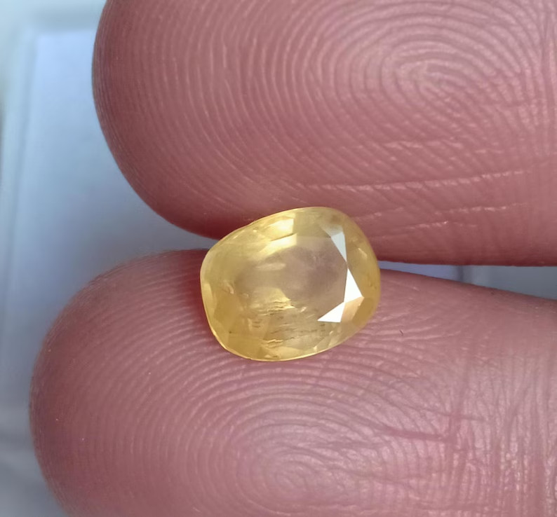 Ceylon Yellow Sapphire Cushion Cut Certified Natural Earth Mine Stone 1.63 Ct