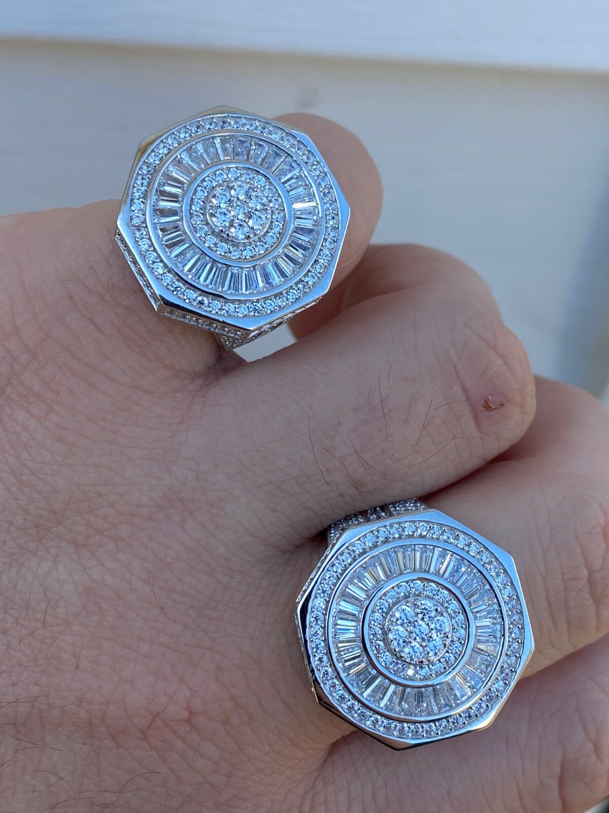 Large Solid 925 Sterling Silver Baguette Simulated Diamonds Pinky Ring Hip Hop