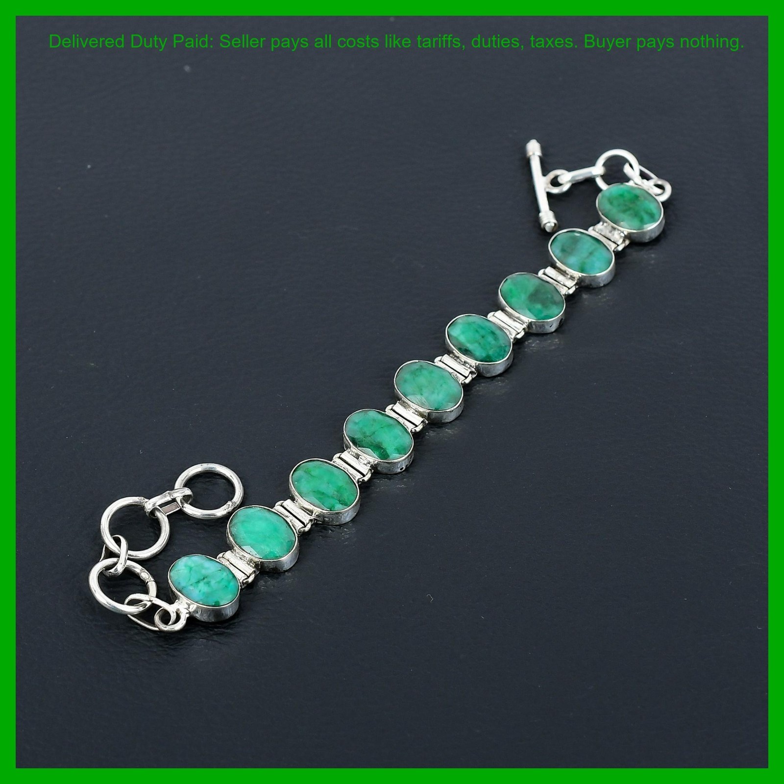 Oval Zambian Emrald Gemstone 925 Sterling Silver Anniversary Gift Chain Bracelet