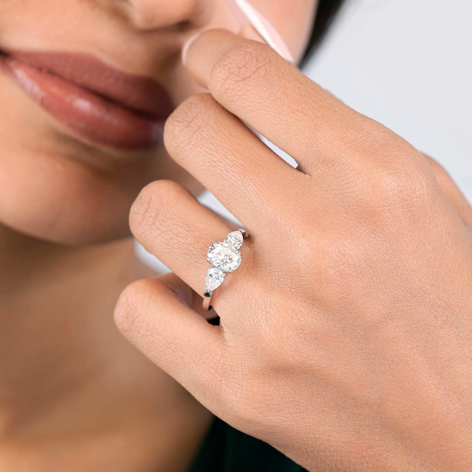2.25 Ct Oval Three-Stone Lab Grown Diamond Ring 18K Yellow Gold With Pear Sides