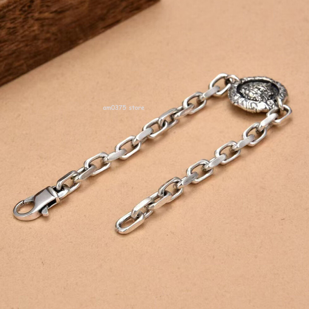 Real 925 Sterling Silver Bracelet Men’s Yellow Jambhala 6mm Cable Link 7-9inchL
